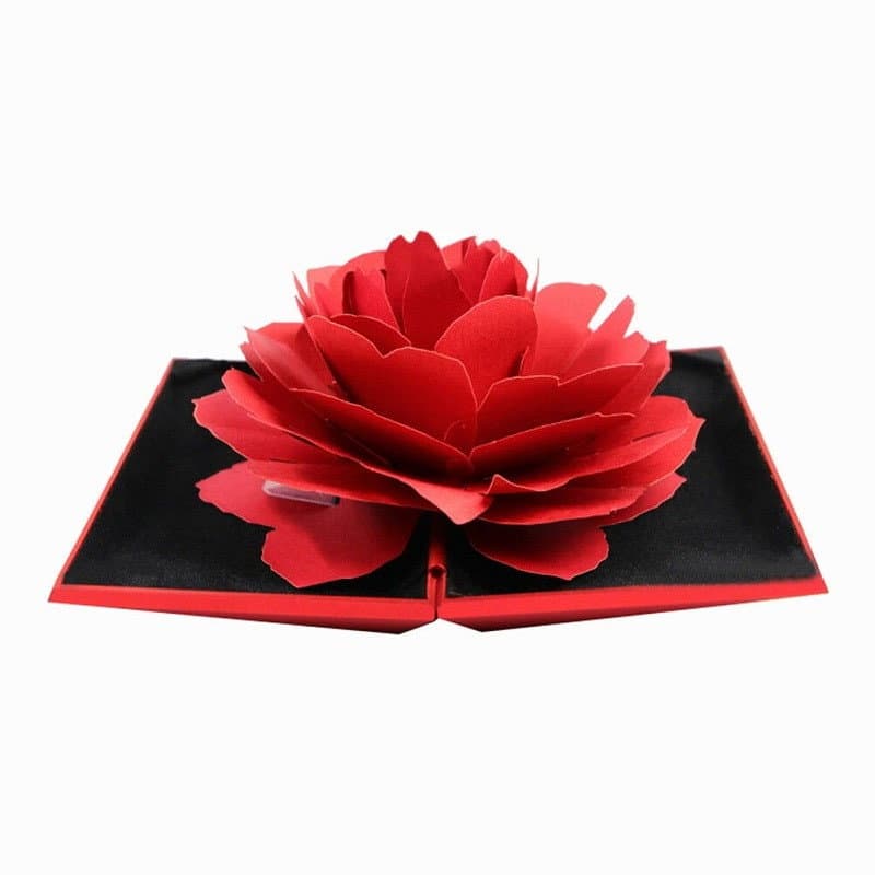 Scatola per anelli con rosa 3D in carta - Rosso