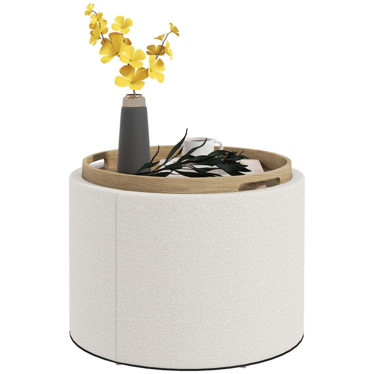 Runder Ottoman-Hocker mit Stauraum, Creme