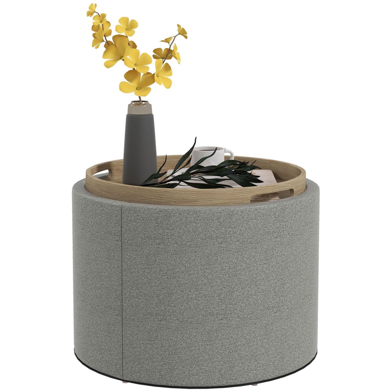 Tabouret ottoman rond gris avec rangement