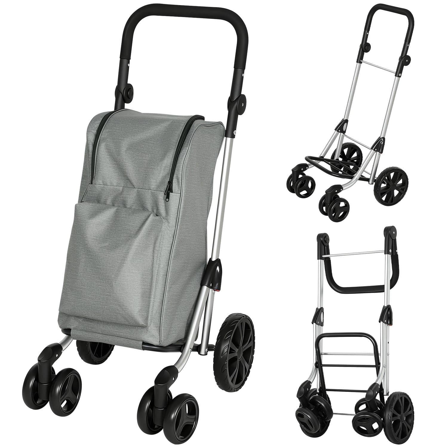 Faltbarer Einkaufstrolley, 46L Tasche, Kühlfach, Grau