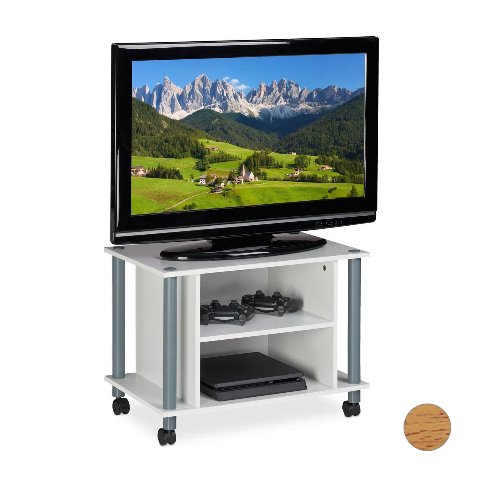 Table TV à roulettes et 2 compartiments