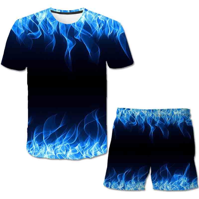 Sommer 3D Die Flamme Mode Jungen Mädchen Kurze Hosen Kleidung Kinder T-shirt Kleidung Kinder 4-14 Jahre Kleidung anzug cm