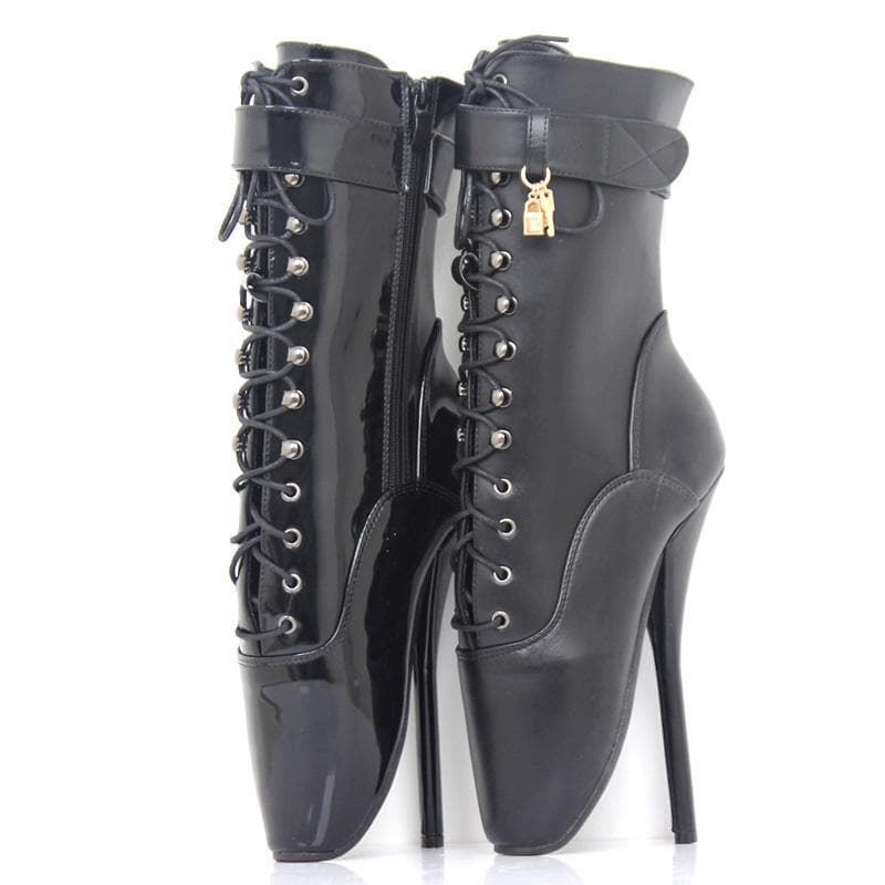JIALUOWEI Sexy Knöchel-Ballettstiefel, 18 cm, superhoher Spike-Absatz, Damen-Schuhe mit gekreuzter Spitze und spitzer Zehenpartie, Schwarz cm schwarz