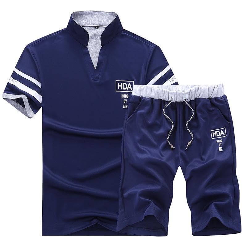 Sportanzüge Set Menfitness Anzüge Sommer Short Set Herren Stehkragen Mode T-Shirt Shorts Trainingsanzug cm