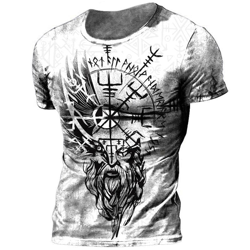 Retro Viking Tattoo 3D-Druck Herren T-Shirts Sommer Viking Odin Rundhalsausschnitt Lose Kurzarm Casual Tops Tees Übergroße T-Shirts cm