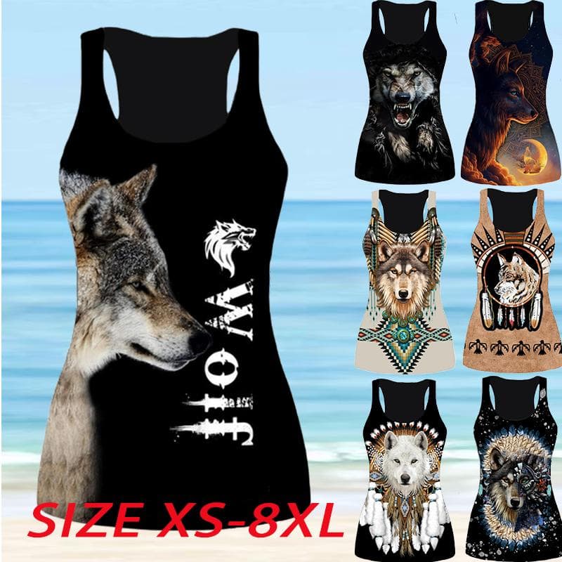 3D-Druck-Liebes-Tanktops für Frauen, Workout, Horror-Wolf, bedruckt, Sommer-Sport-Shirts, Übergrößen-Westen cm rot