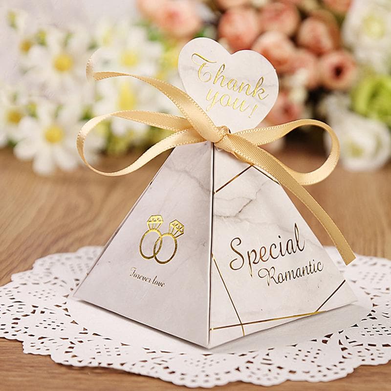 Dreieckige Pyramiden-Pralinenschachtel aus Marmor, Geschenk- und Gastgeschenke für Hochzeiten, Pralinenschachtel für Gäste, Werbegeschenkboxen,