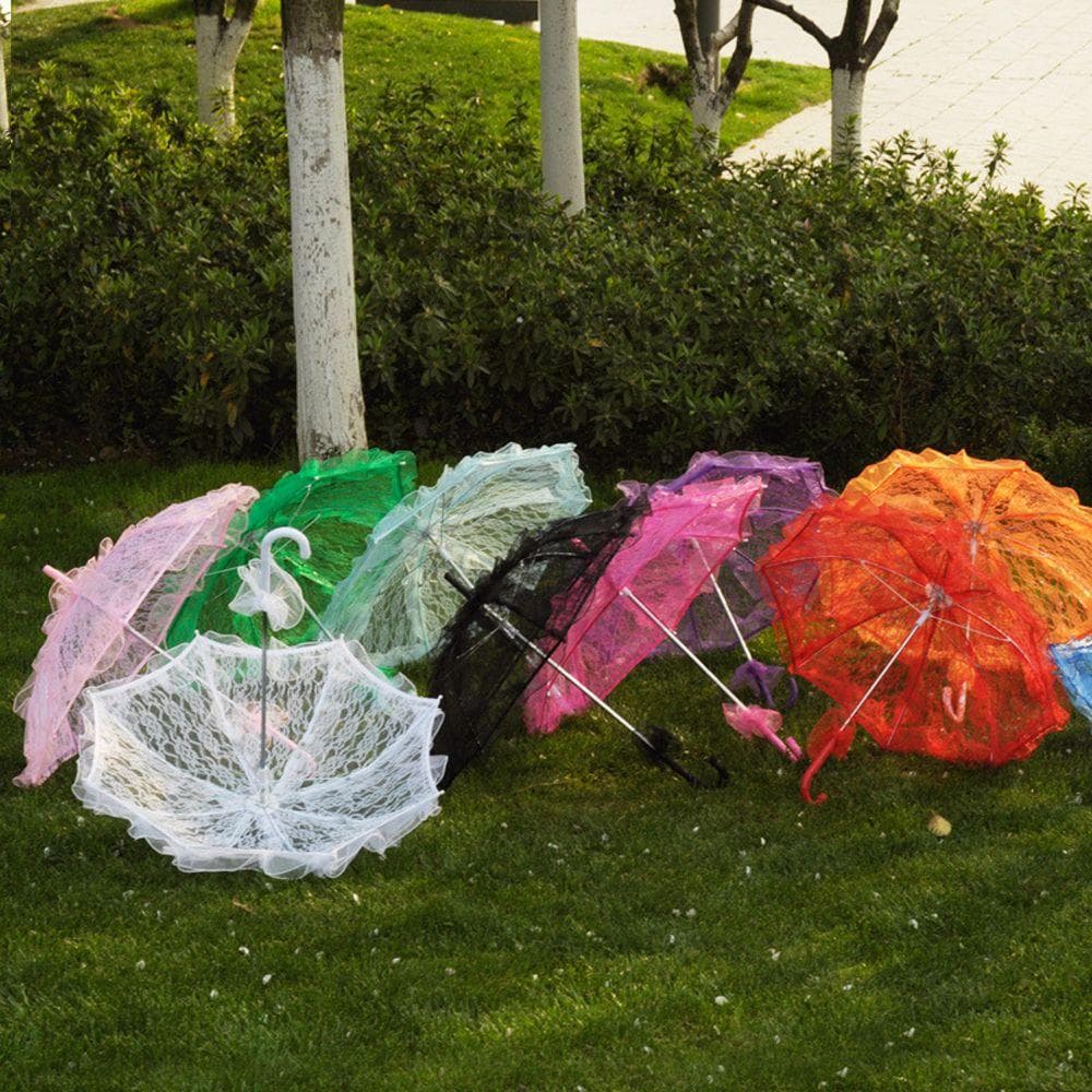 Handgefertigter Hohlspitzen-Blumen-Regenschirm Spitzen-Brautregenschirm Langstielige Regenschirme Stickerei Sonnenschirm rot