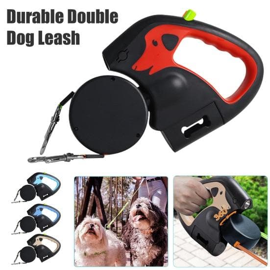 Einziehbare Hundeleine für 2 Hunde Nylon-Zugseil mit LED-Leuchten Ergonomischer Griff blau