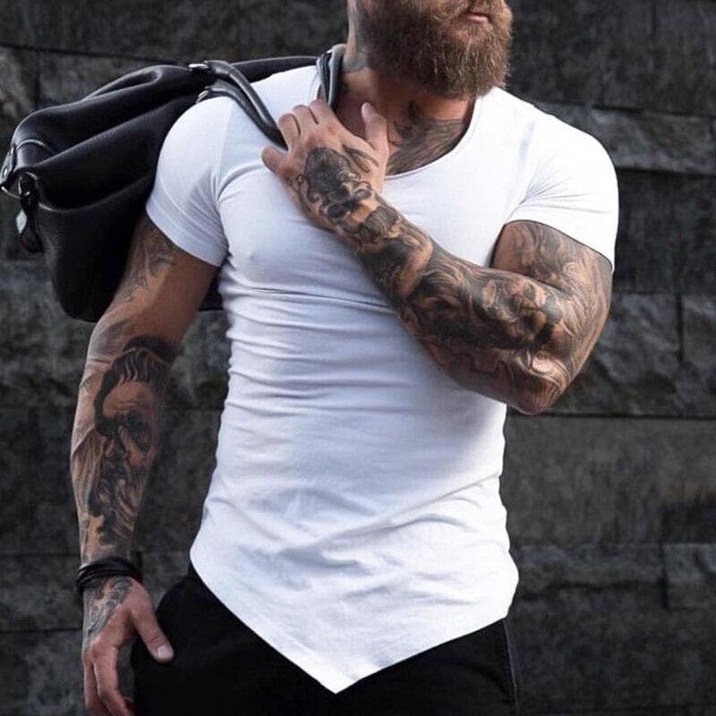 Muscleguys Fitness-Sport-T-Shirt, Muskelweste, hochelastisches Herren-Trainings-Kurzarm-T-Shirt, leicht, atmungsaktiv, Fitnessstudio, Bodybuilding-T-S
