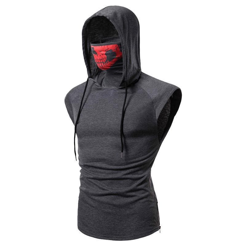 2021 Frühling und Sommer personalisierte elastische Fitness Herren Ninja Anzug mit Kapuze ärmellose Weste Maske Reiten cm schwarz