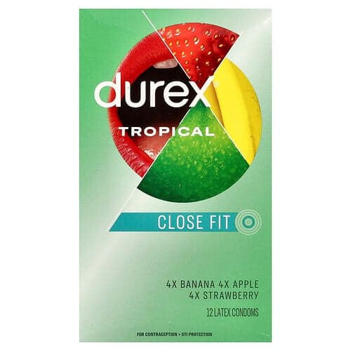 Durex, Latex Condoms, Tropical, Close Fit, 12 Latex Condoms