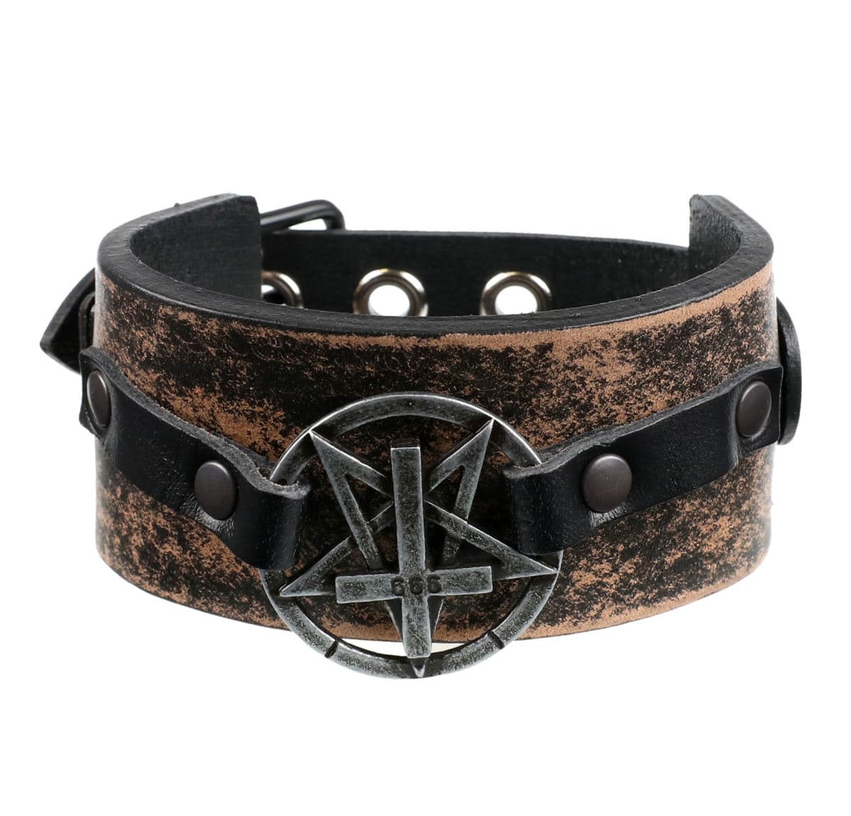 Armband Pentagramm Kreuz - brown