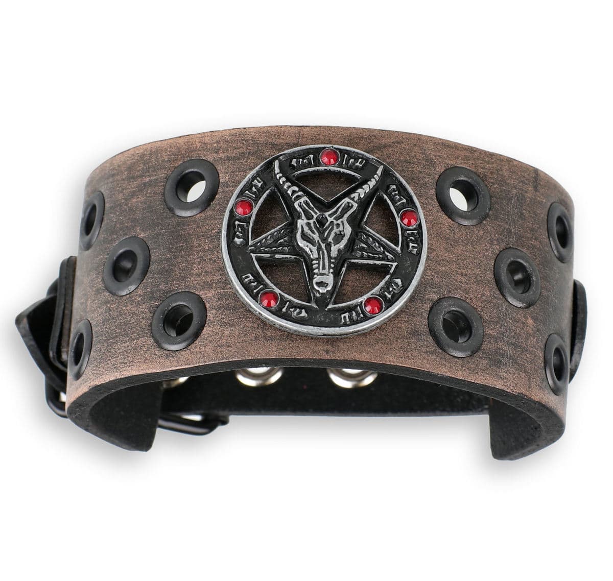 Armband Baphomet - brown - kristall rot