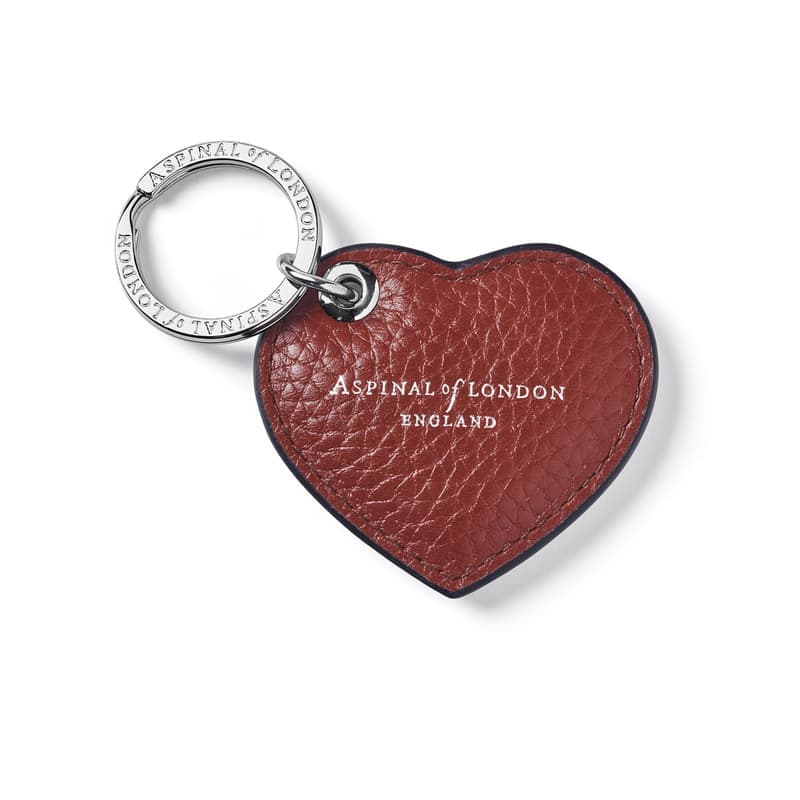 Aspinal of London Small Heart Keyring in Merlot Pebble