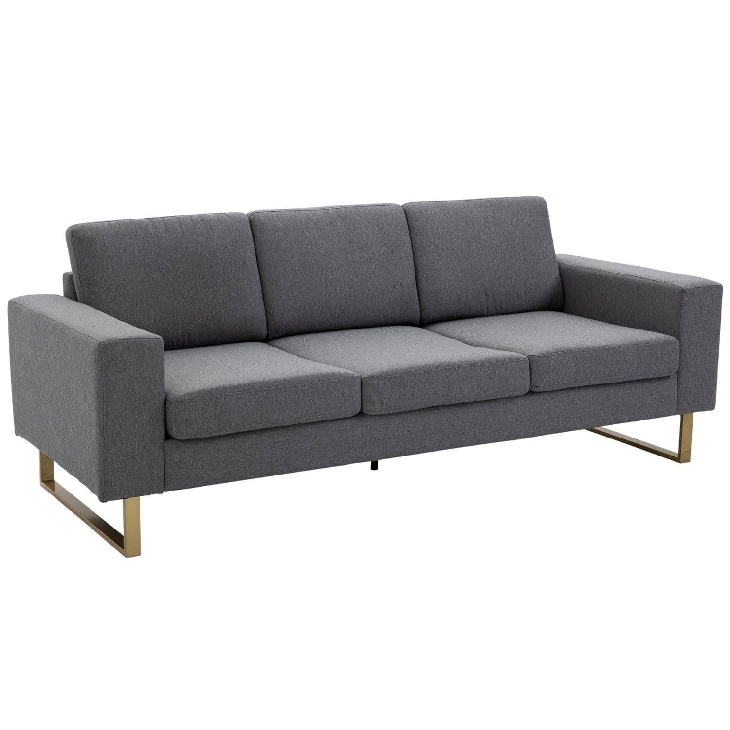 Divano imbottito Divano a 3 posti Divano in tessuto Posti a sedere Poltrona TV Cuscino braccioli Lino Grigio scuro 200 x 82 x 78