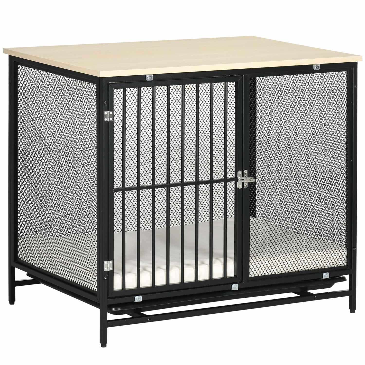 Niche pour chien avec coussin et plateau de table, chêne/noir