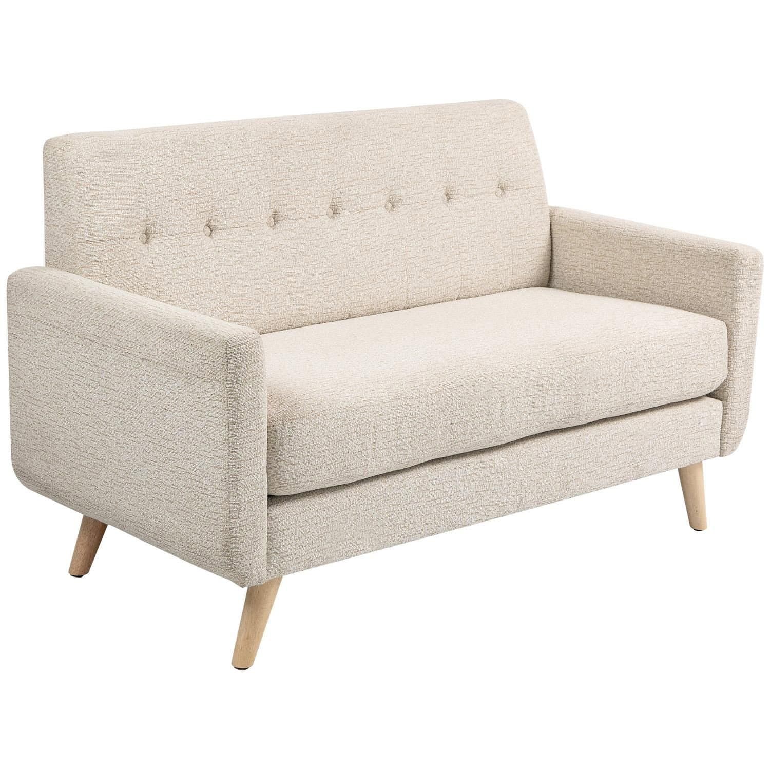 Divano da cucina beige a 2 posti in velluto con gambe in legno