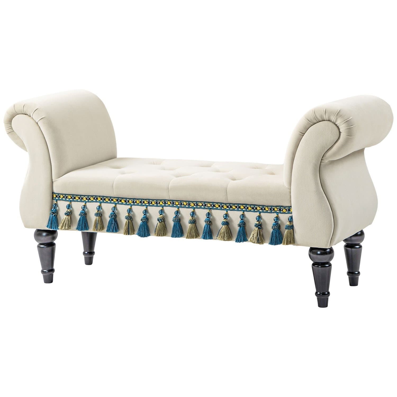 Panca imbottita vintage con contenitore, velluto beige