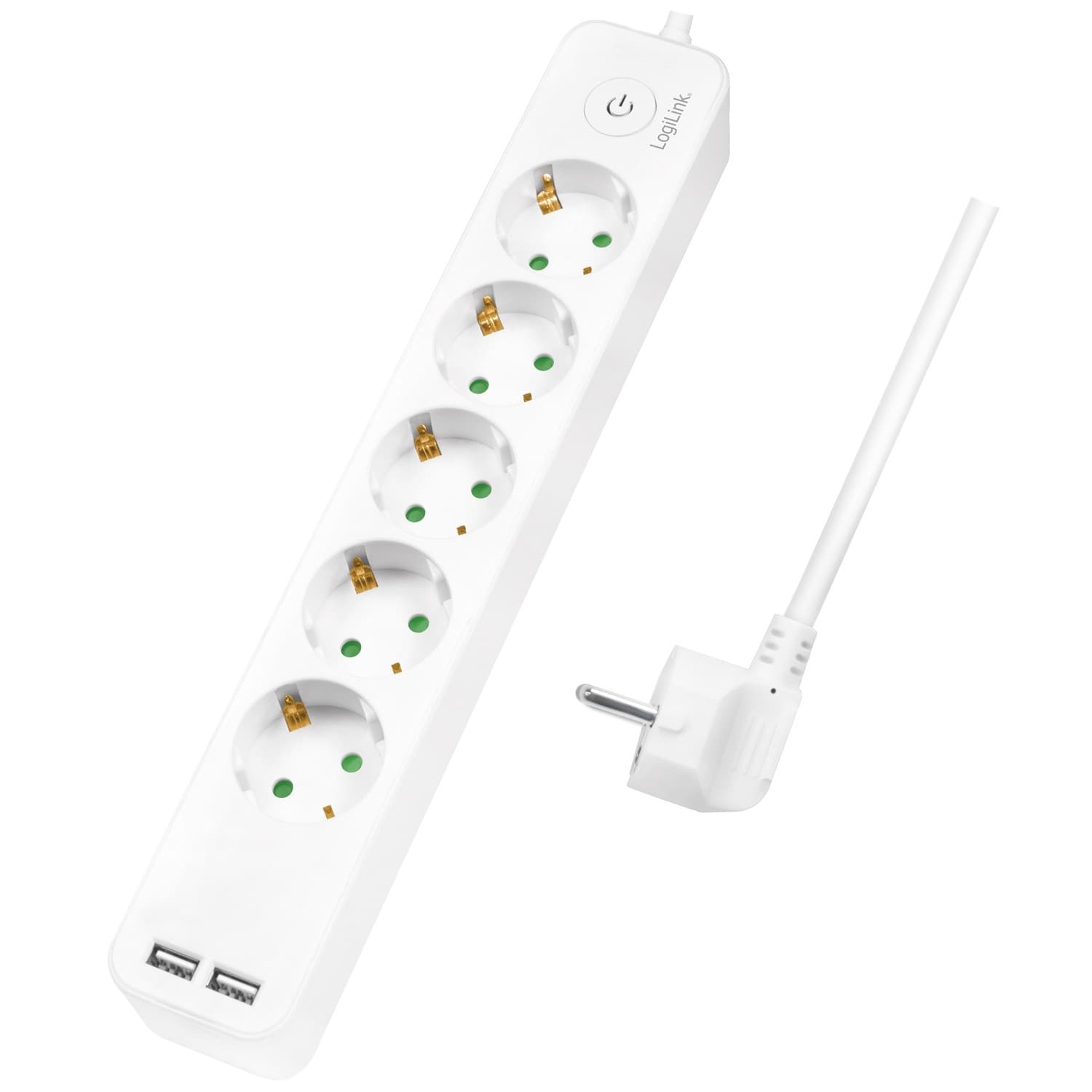 Prise secteur 5 voies + 2 USB avec interrupteur 1,5m Blanc