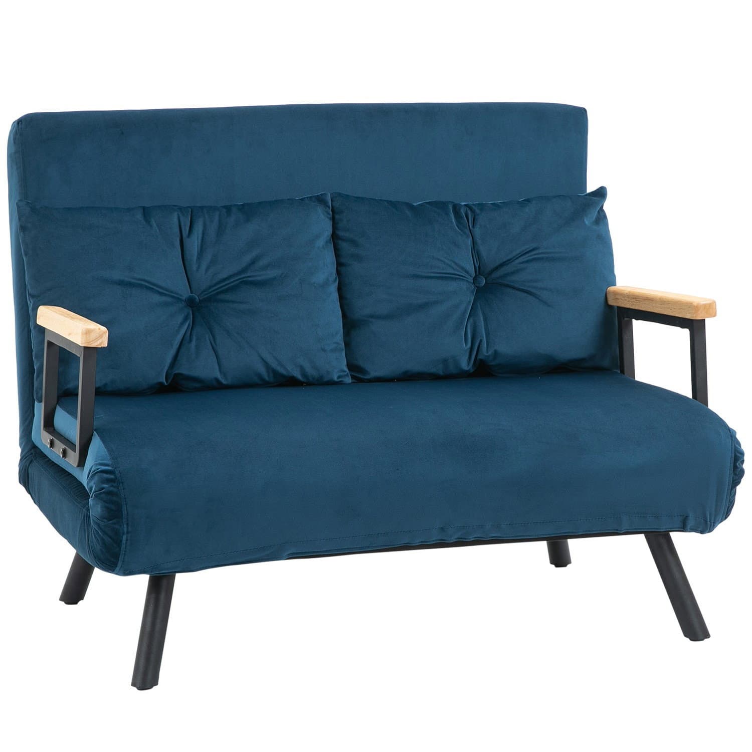 Blaues Samt-Schlafsofa mit verstellbarer Rückenlehne