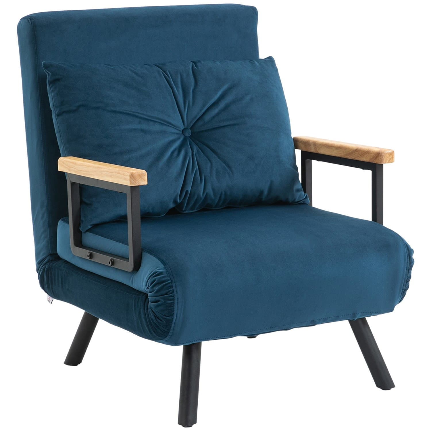 Blaues Samt-Schlafsofa mit verstellbarer Rückenlehne