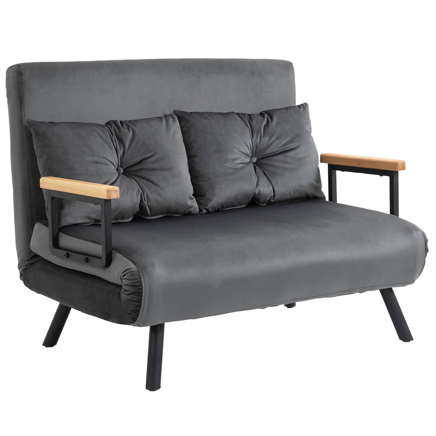 Divano letto grigio scuro con box letto e aspetto velluto