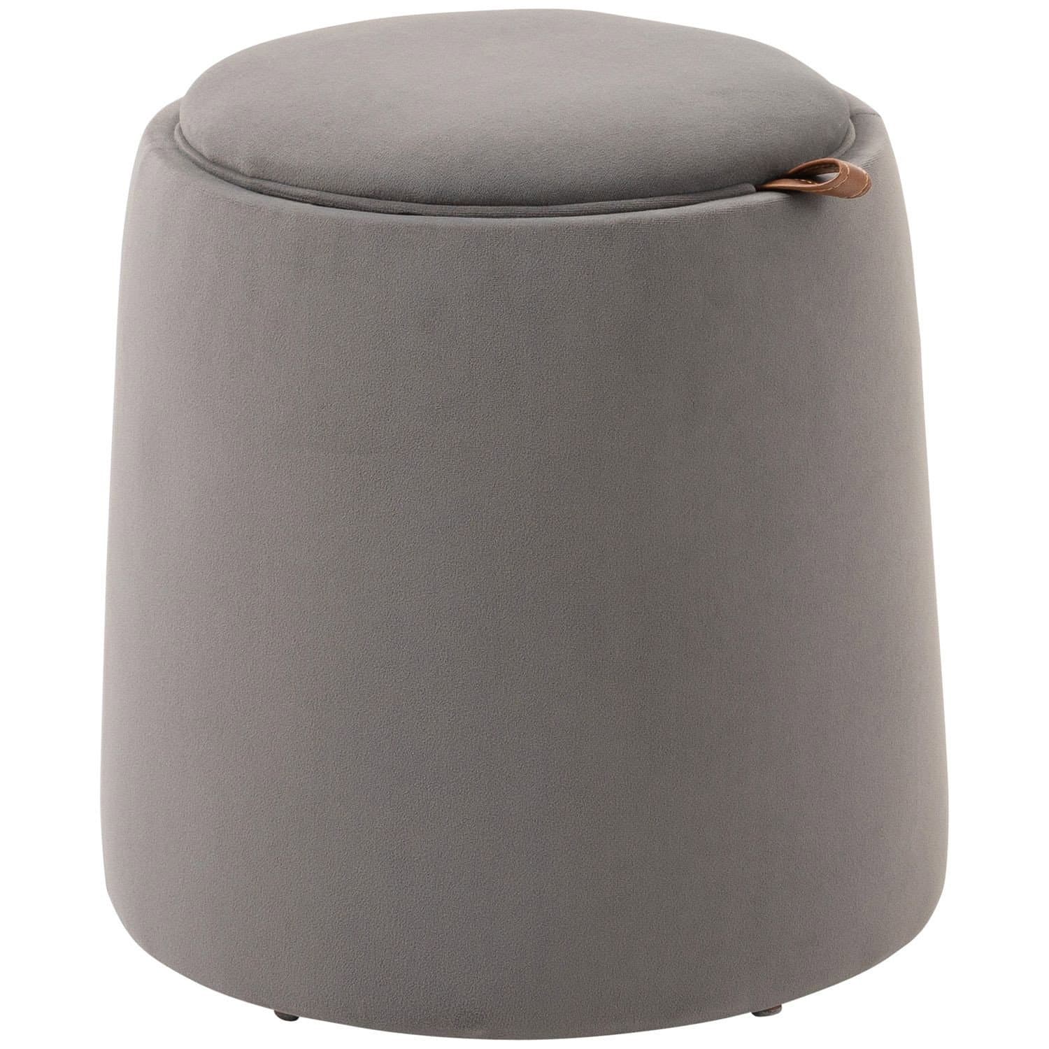 Repose-pieds rond avec rangement en velours gris foncé