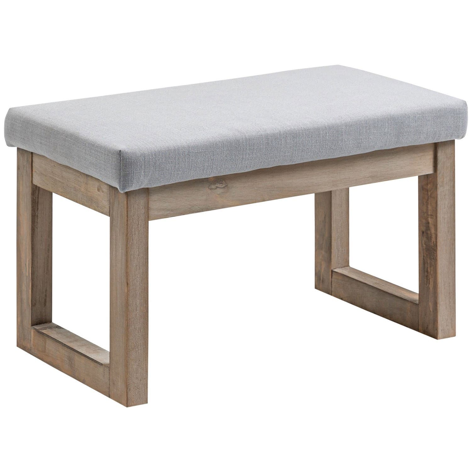 Poggiapiedi grigio in effetto lino con gambe in legno 68x38x42 cm
