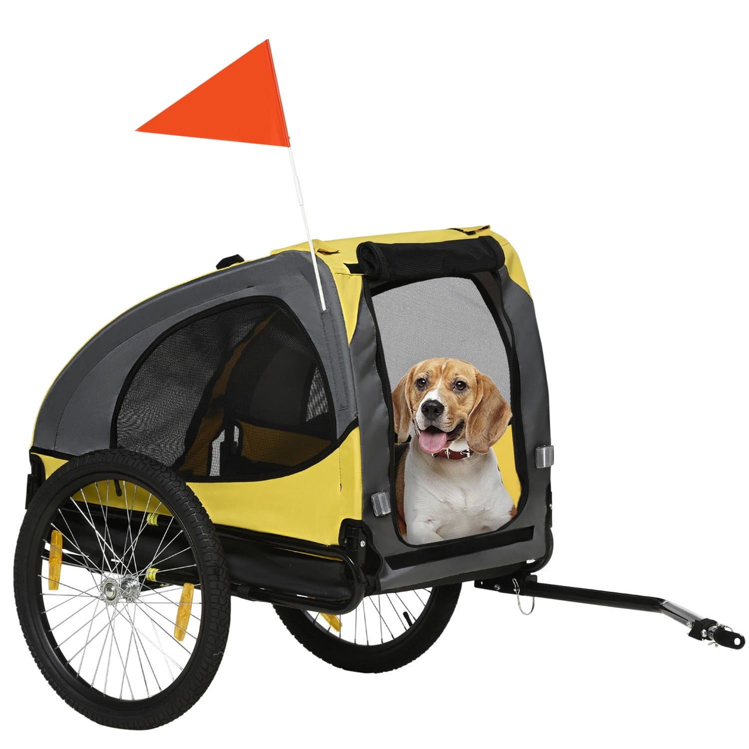 Remorque pliable pour chien, chariot de vélo jaune avec fenêtre en maille