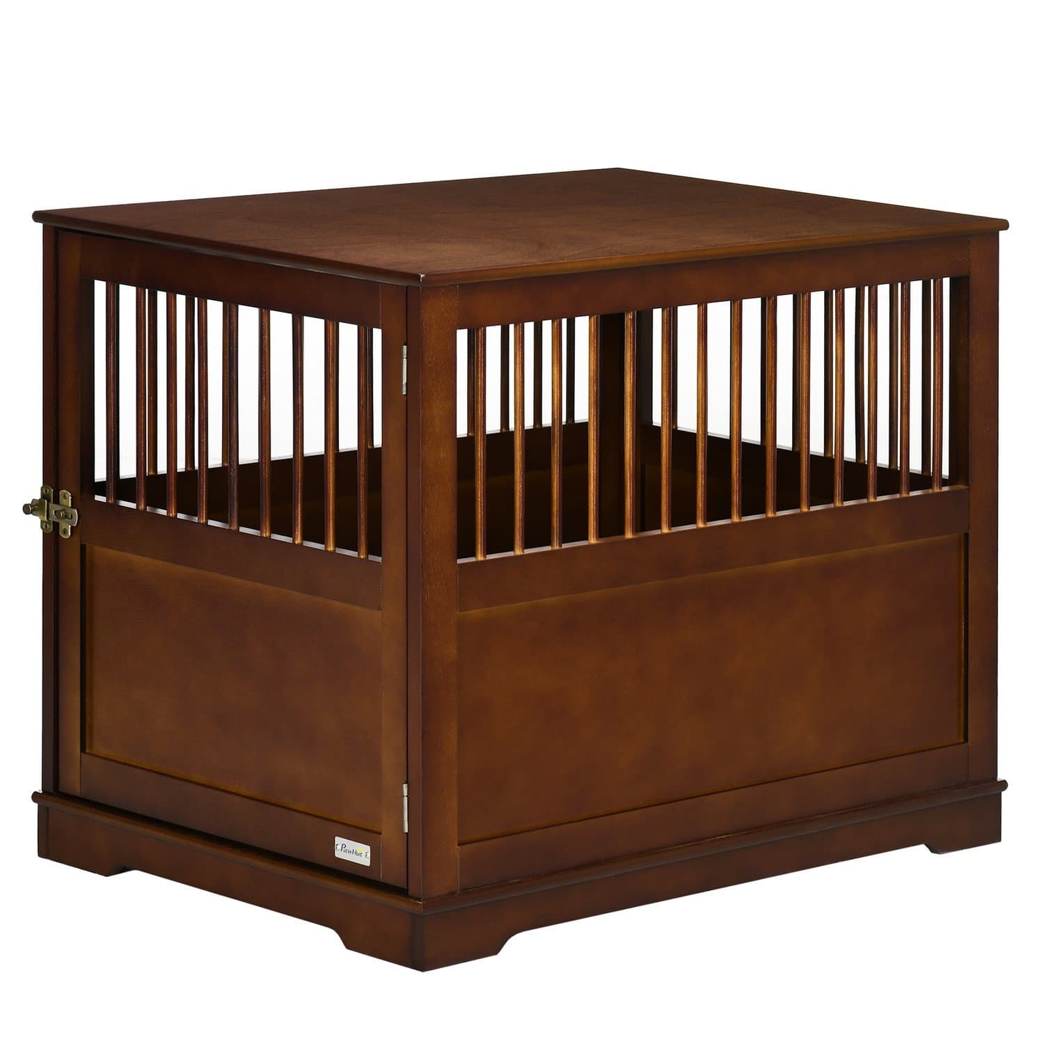 Cage d'intérieur verrouillable pour chien avec dessus de table, marron