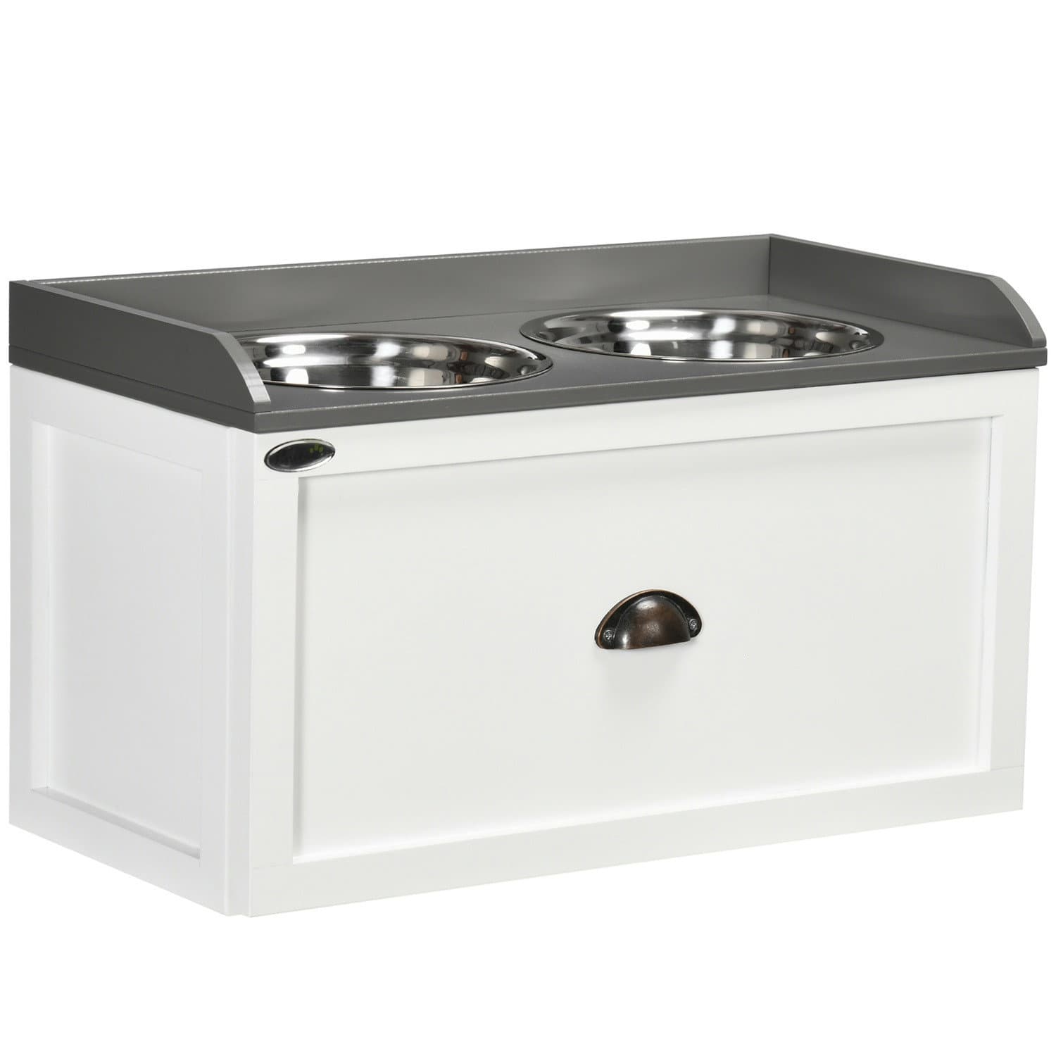 Station d'alimentation surélevée 2x2L en acier inoxydable, blanc