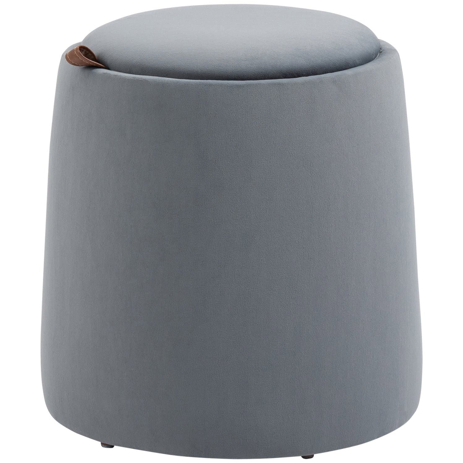 Tabouret ottoman rond d'aspect velours gris avec rangement