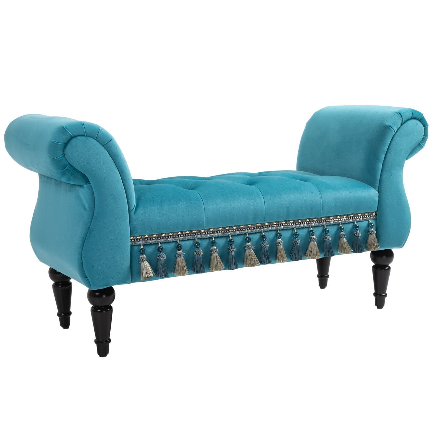 Luxuriöse blaue Polsterbank aus Polyester, 117 x 40 x 58 cm