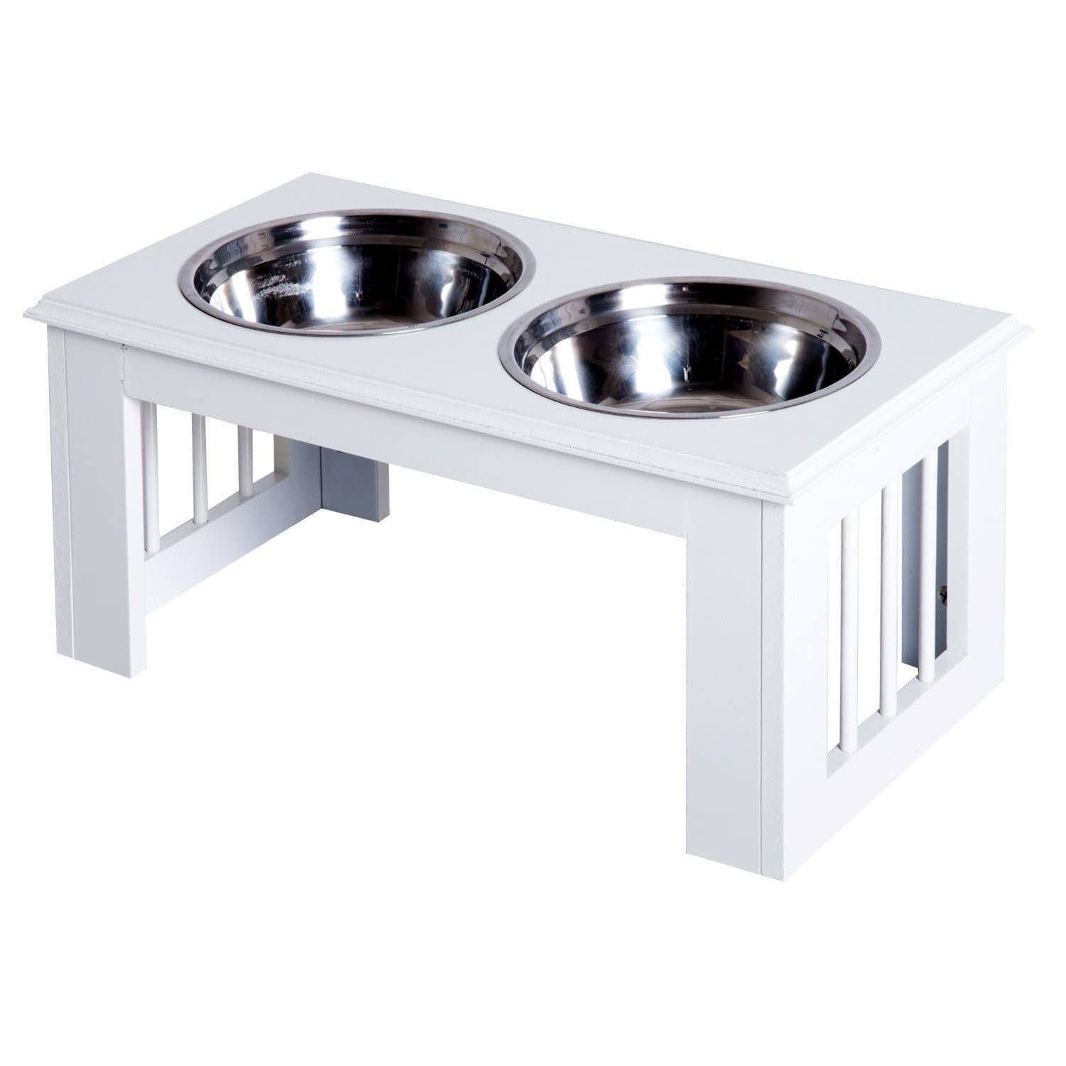 Ciotola per cani rialzata in acciaio inox, bianca, antiscivolo