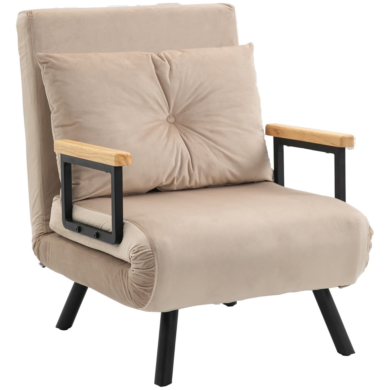 Divano letto beige con funzione letto e cuscino schienale