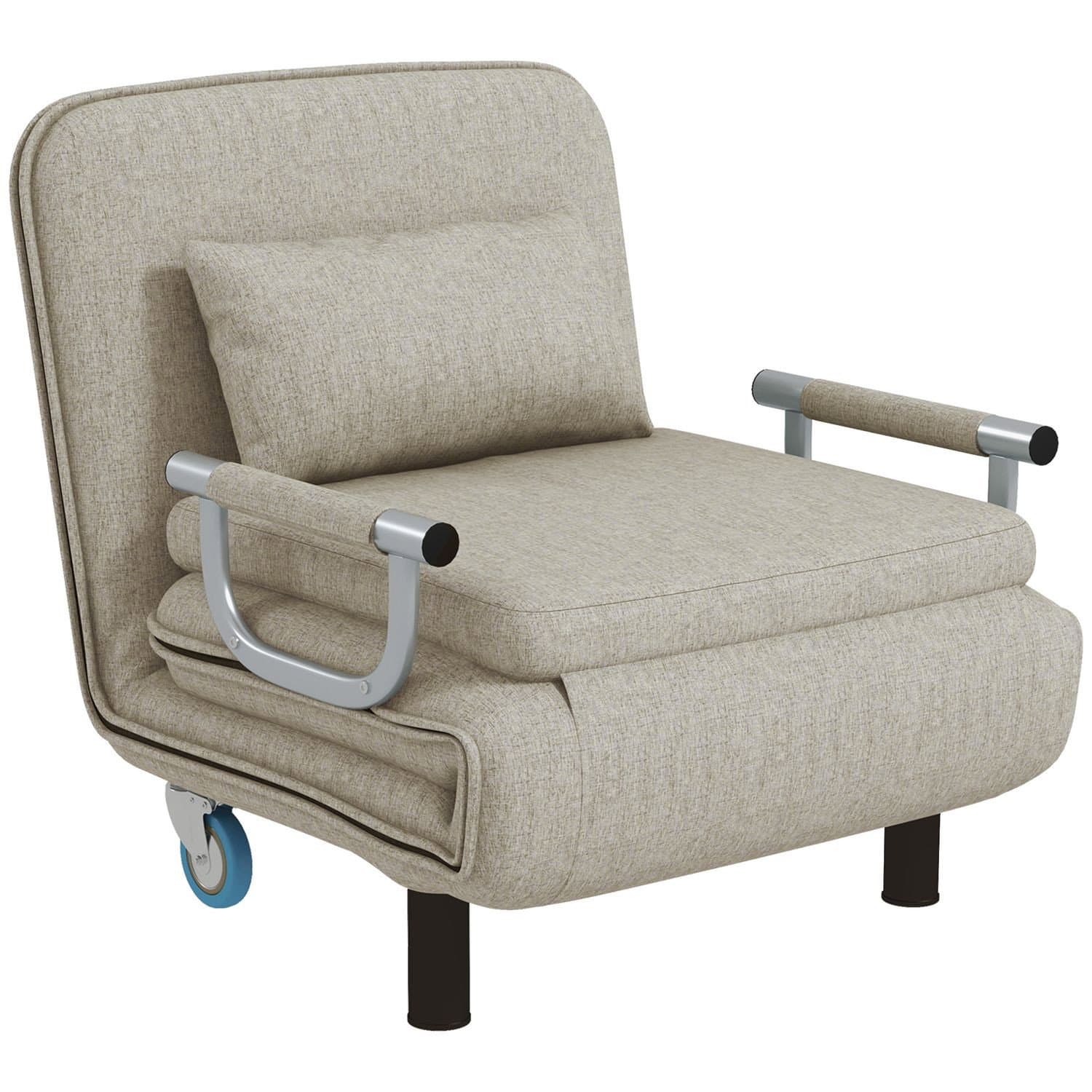 Fauteuil-lit 3 en 1, canapé-lit avec fonction lit, chaise pliante avec dossier réglable sur 3 niveaux, roulettes, structure en a