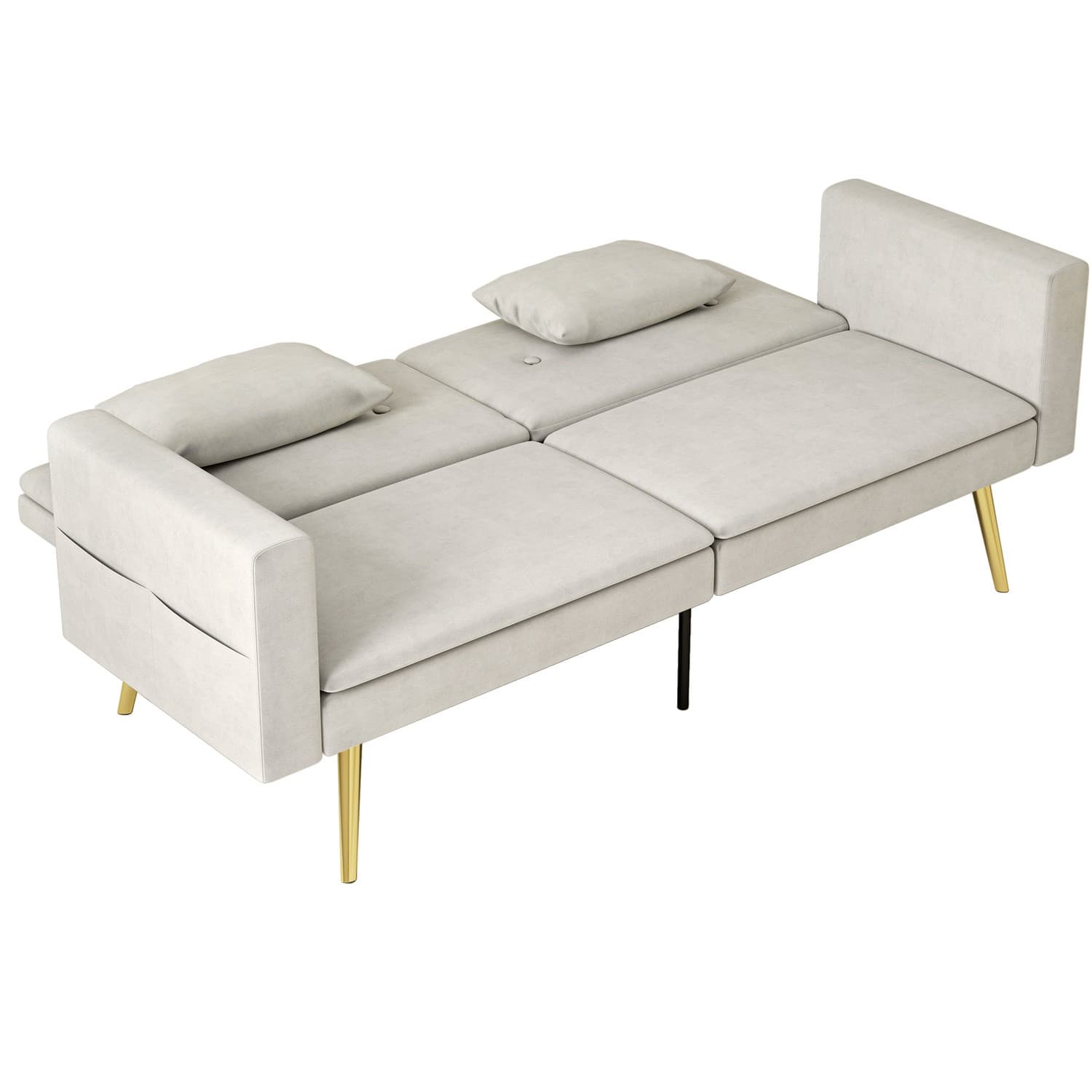 Divano letto, divano letto con schienale regolabile, tasca laterale, divano imbottito a 2 posti con funzione letto, cuscini, per