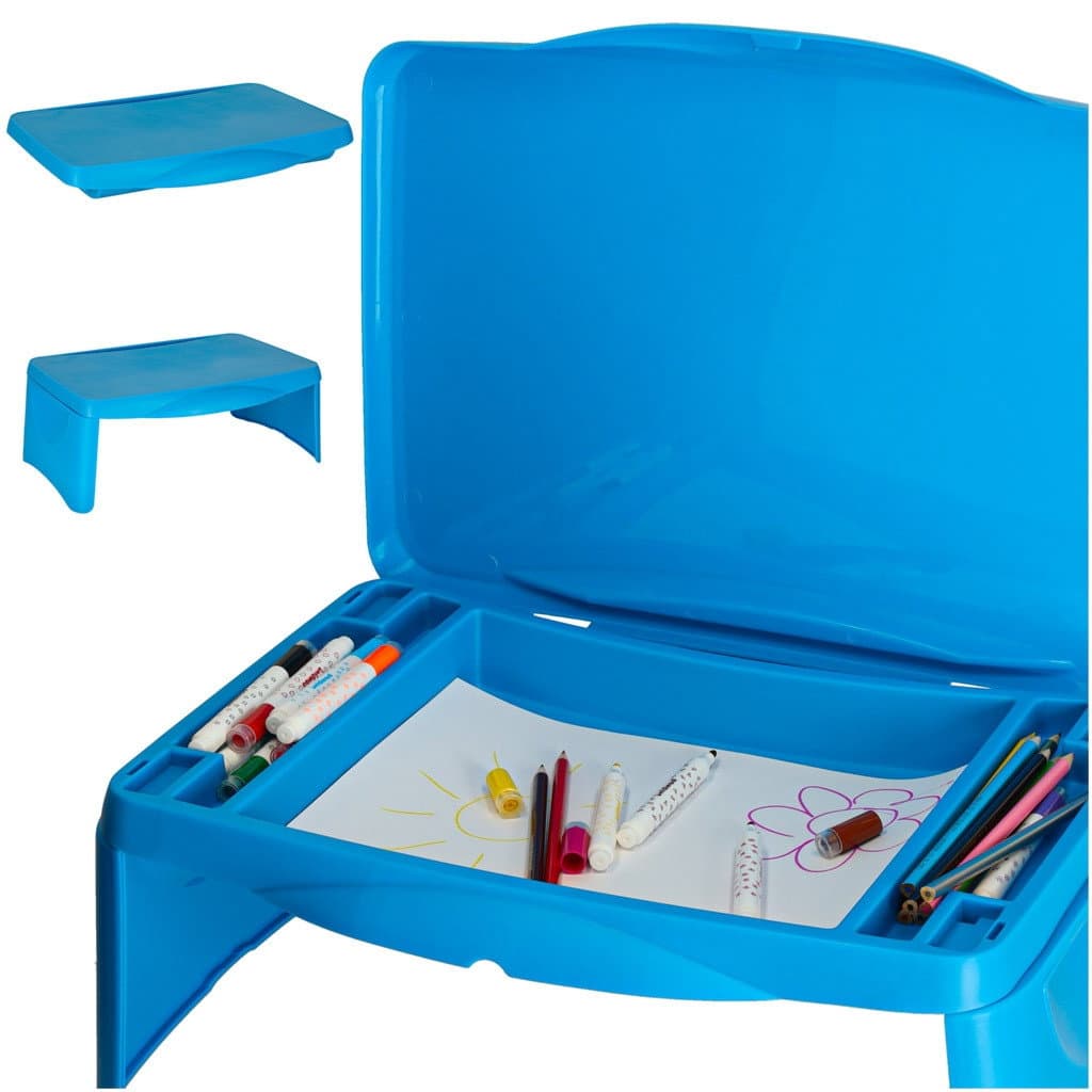 Table de voiture pour enfants avec compartiment de rangement bleu