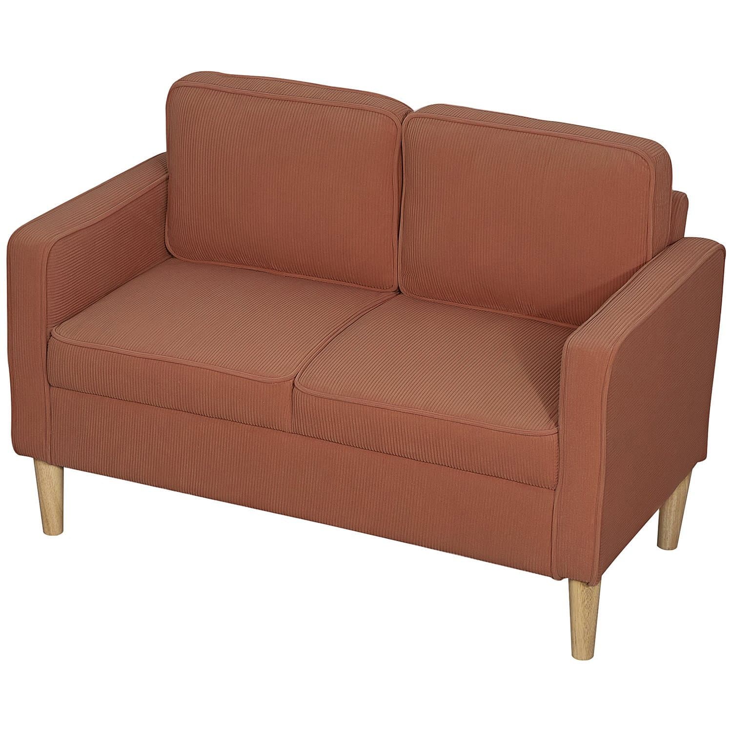 Sofa 2 Sitzer klein Couch mit Armlehne, Stauraum, modern Polstersofa mit Cordoptik, Holzbeine, Kissen, Loungesofa für Wohnzimmer