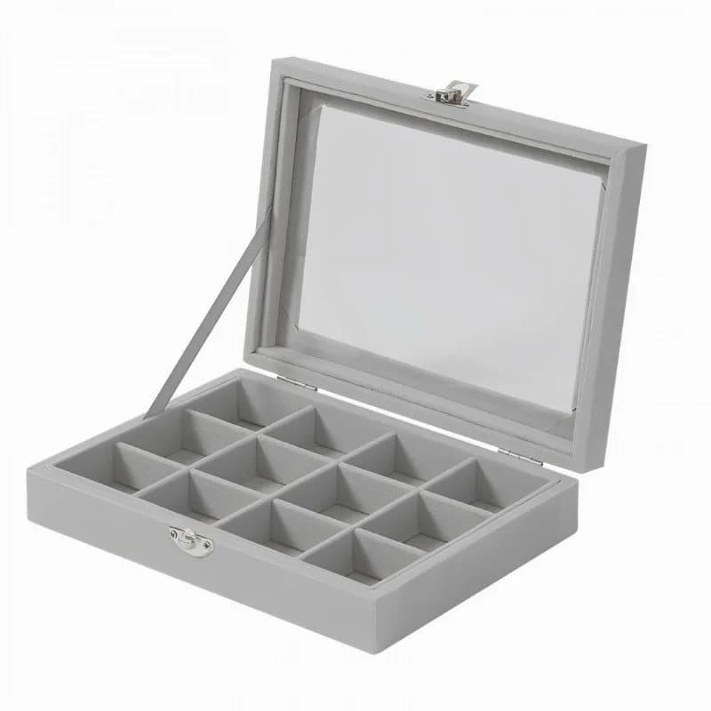 Herzberg HG-05309: Eleganter Schmuck-Organizer mit Glasdeckel und 12 Fächern