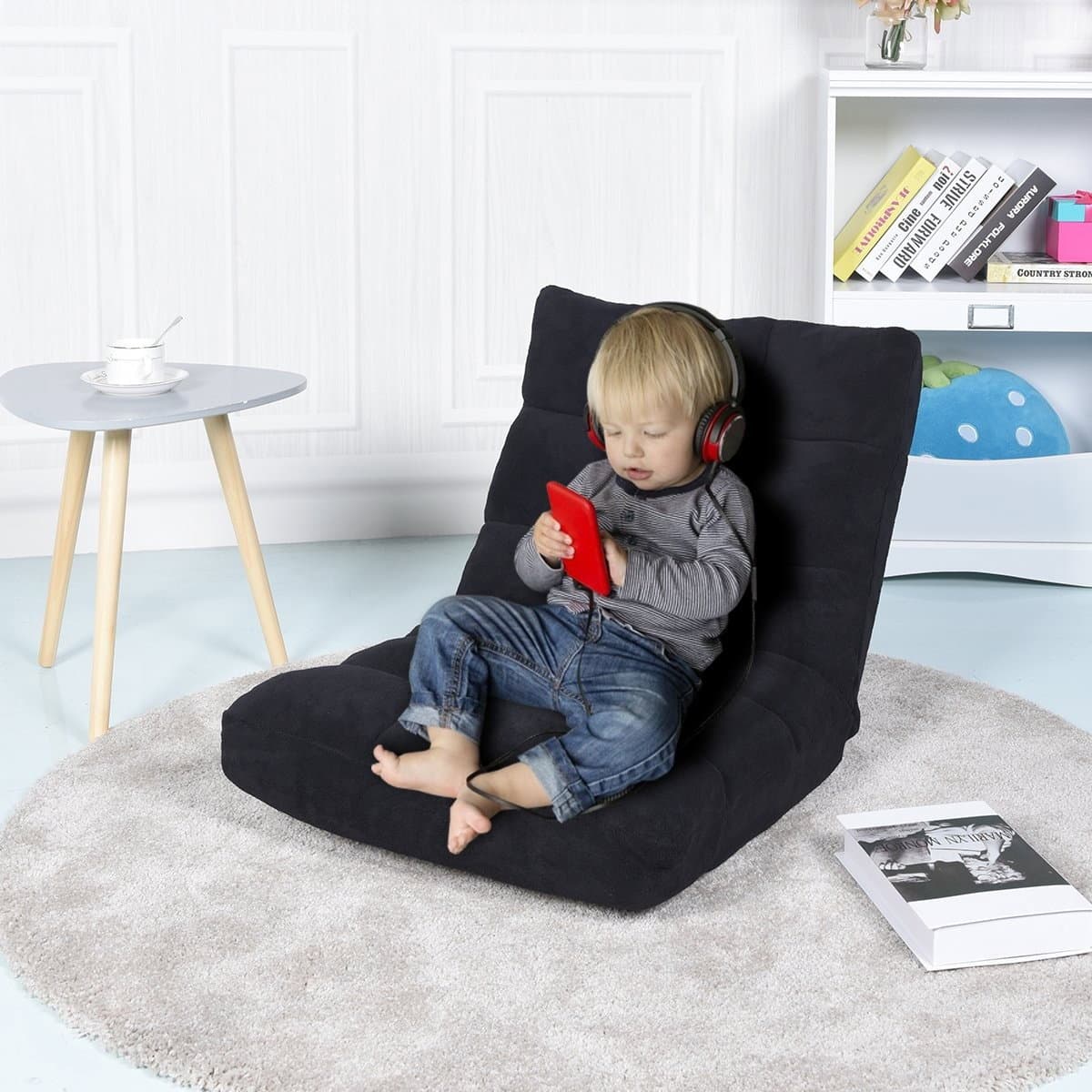 Bodenstuhl Faltbares Lazy Sofa Faul Tatami Bodenkissen Schwarz/Grau/Kaffeebraun-Schwarz