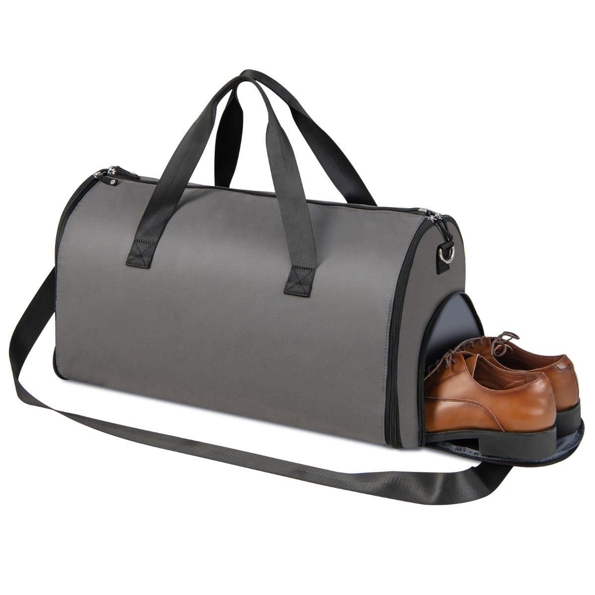 Borsa da viaggio con scomparto per scarpe e tracolla regolabile Borsa da viaggio per abiti sospesi 2 in 1 Grigio scuro