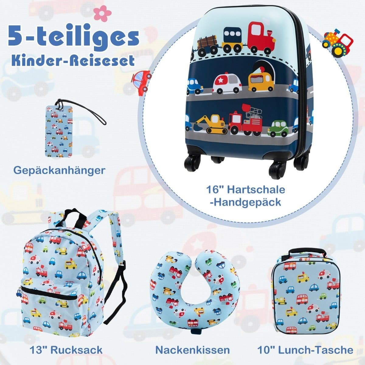 Ensemble de bagages pour enfants 5 pièces : valise 40,6 cm, sac à dos et plus