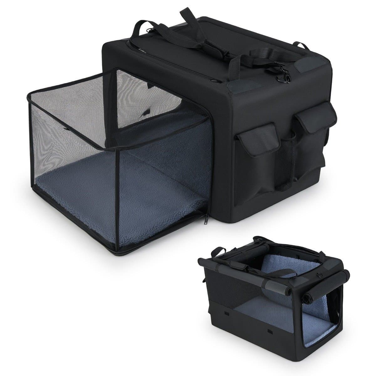 Cage de transport pliable pour animaux avec fenêtres et panier en filet, 88 x 72 x 48 cm