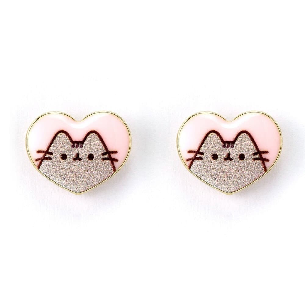 Boucles d'oreilles Pusheen Heart en argent avec motif chat mignon