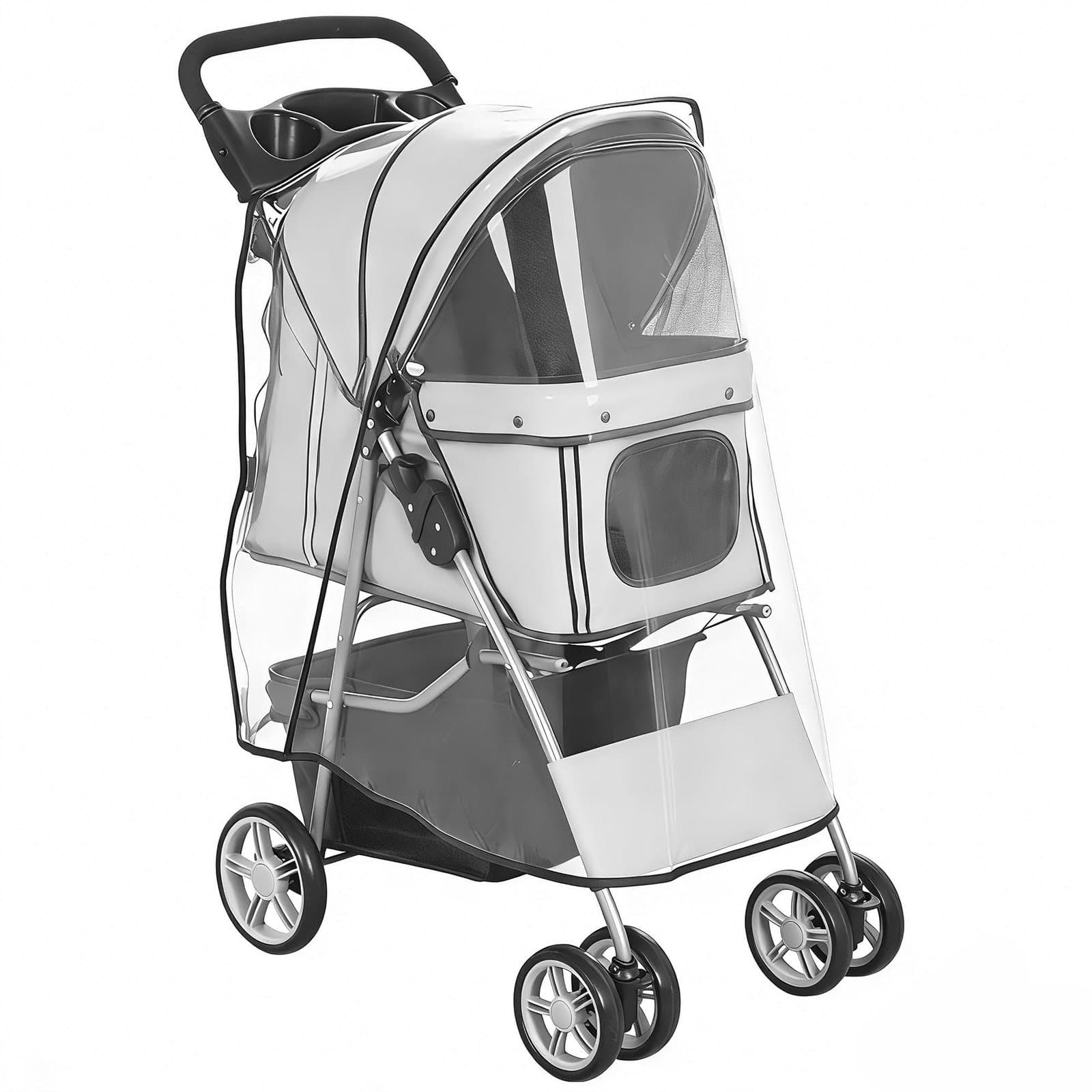 Poussette pour animaux avec protection pluie et fenêtres en filet – Jusqu'à 10 kg