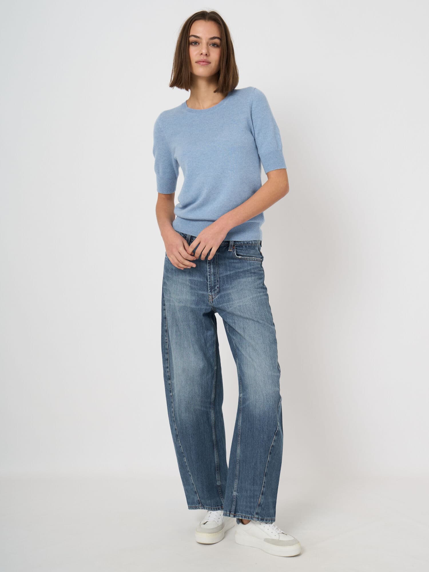 Pull femme en cachemire bio manches courtes