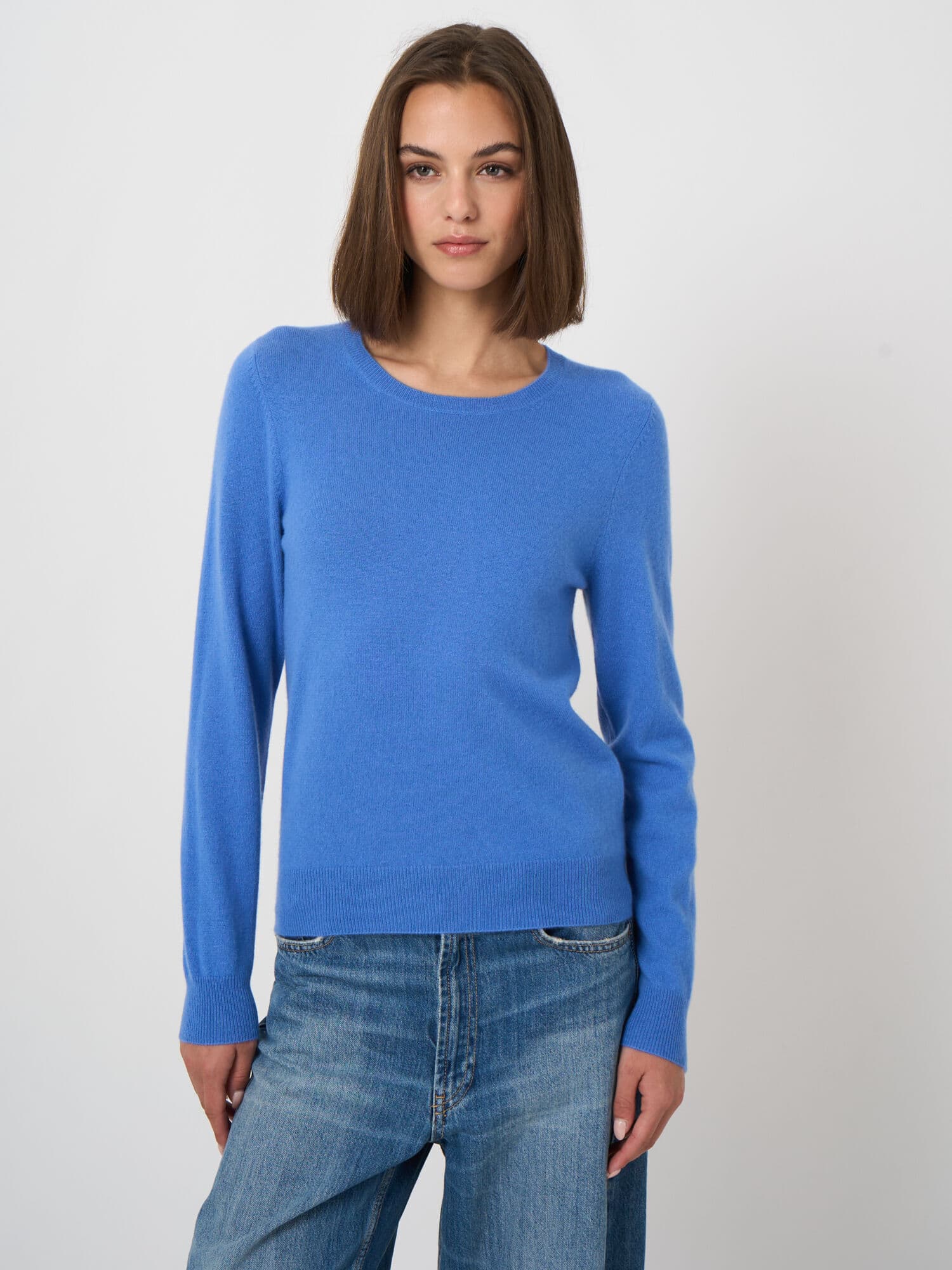 Feinstrick-Kaschmirpullover mit Rundhalsausschnitt