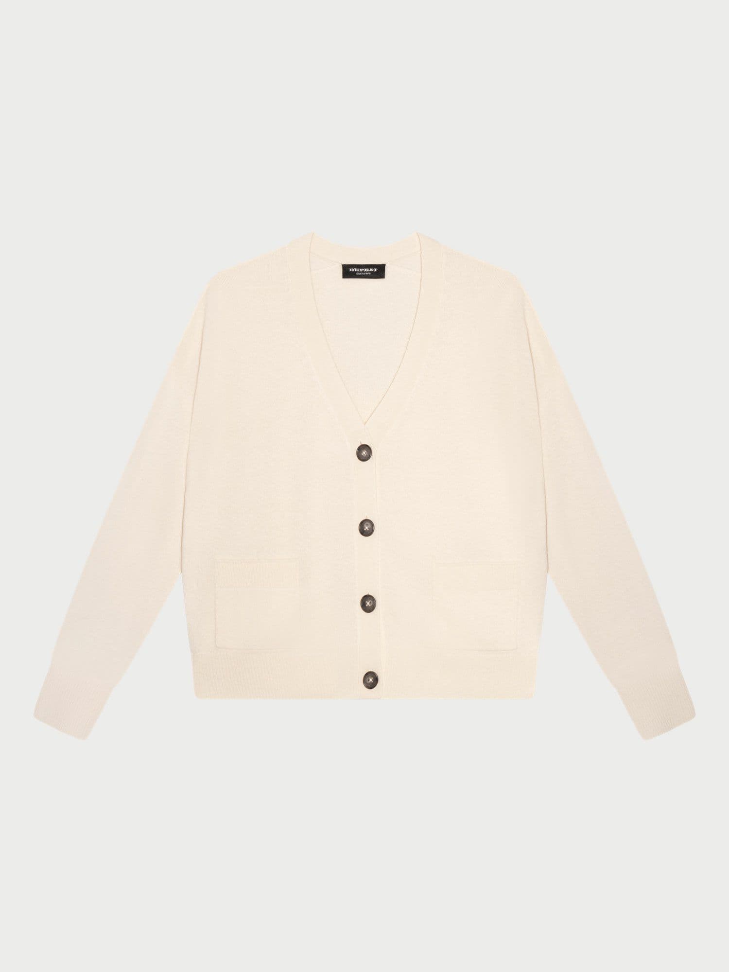 Kurze lässige Kaschmir-Strickjacke mit V-Ausschnitt und Taschen